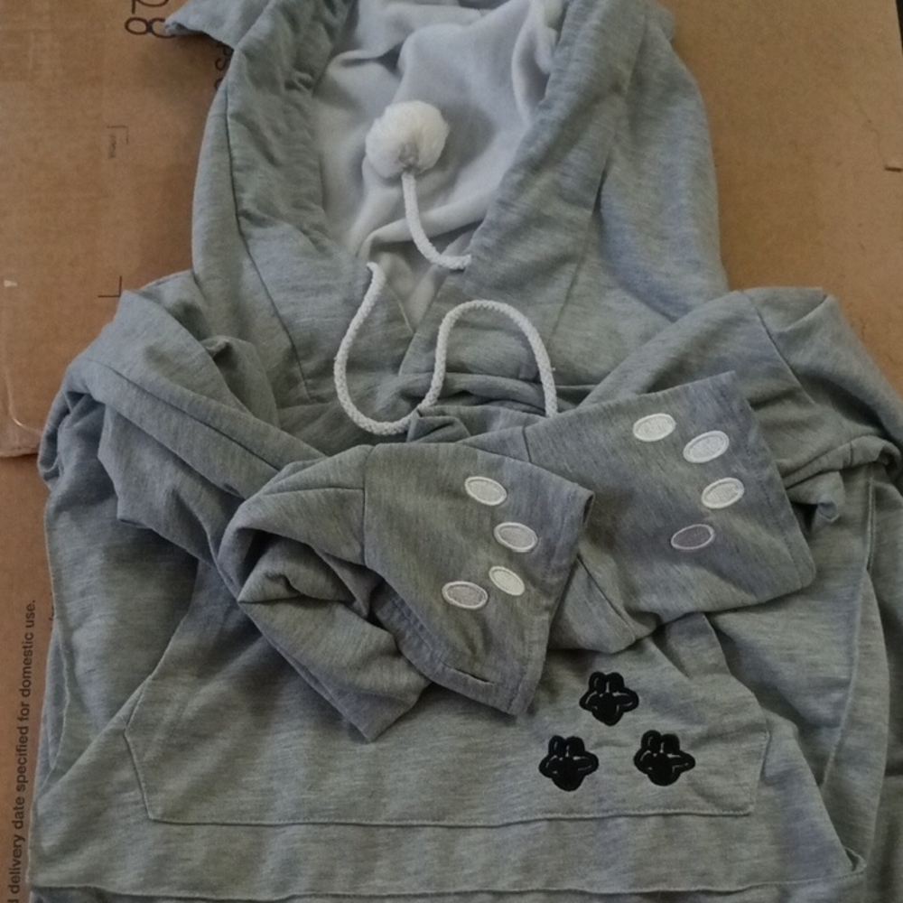 Girls Heather Gray Hooded Pullover Sweatshirt with Pom Drawstrings